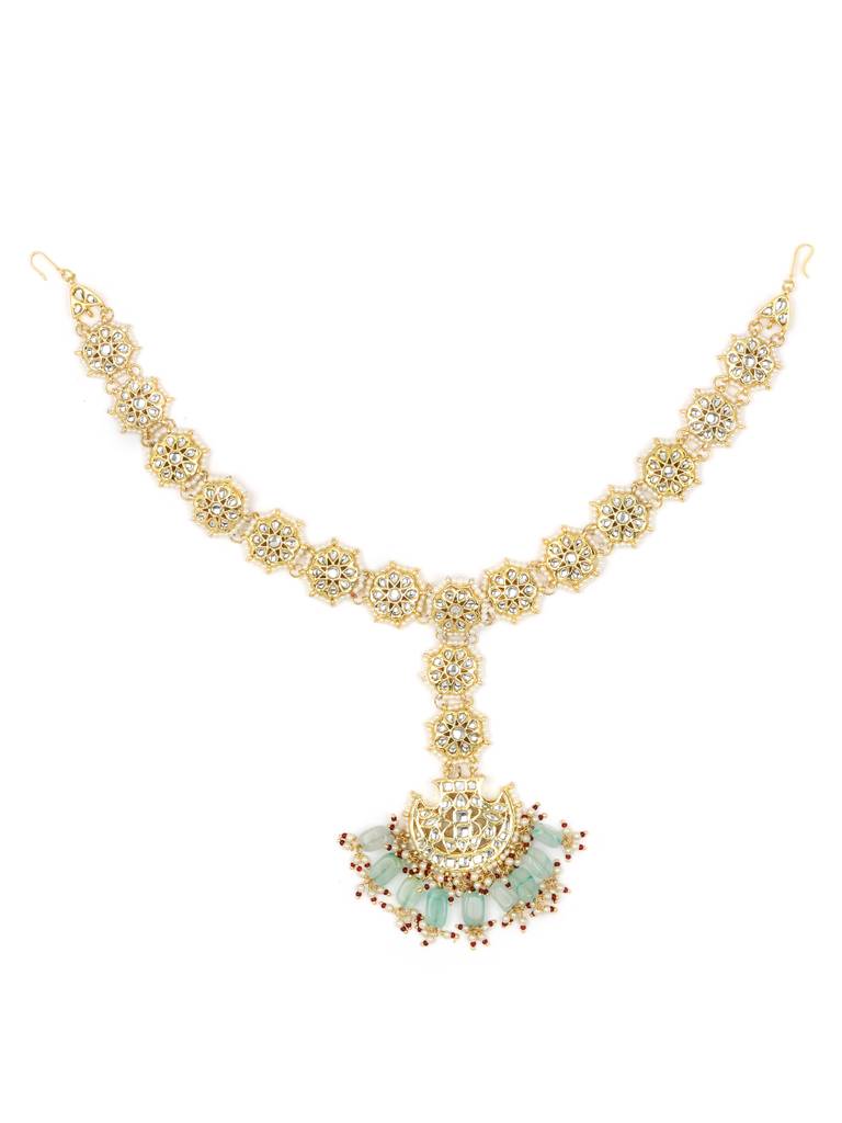 Maharani Mint Green Stone Kundan Matha Patti : RROCT22-56