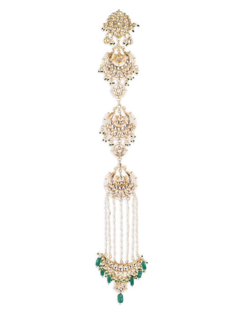 Green Stone And Pearl Kundan Beaded Braid : RROCT22-58