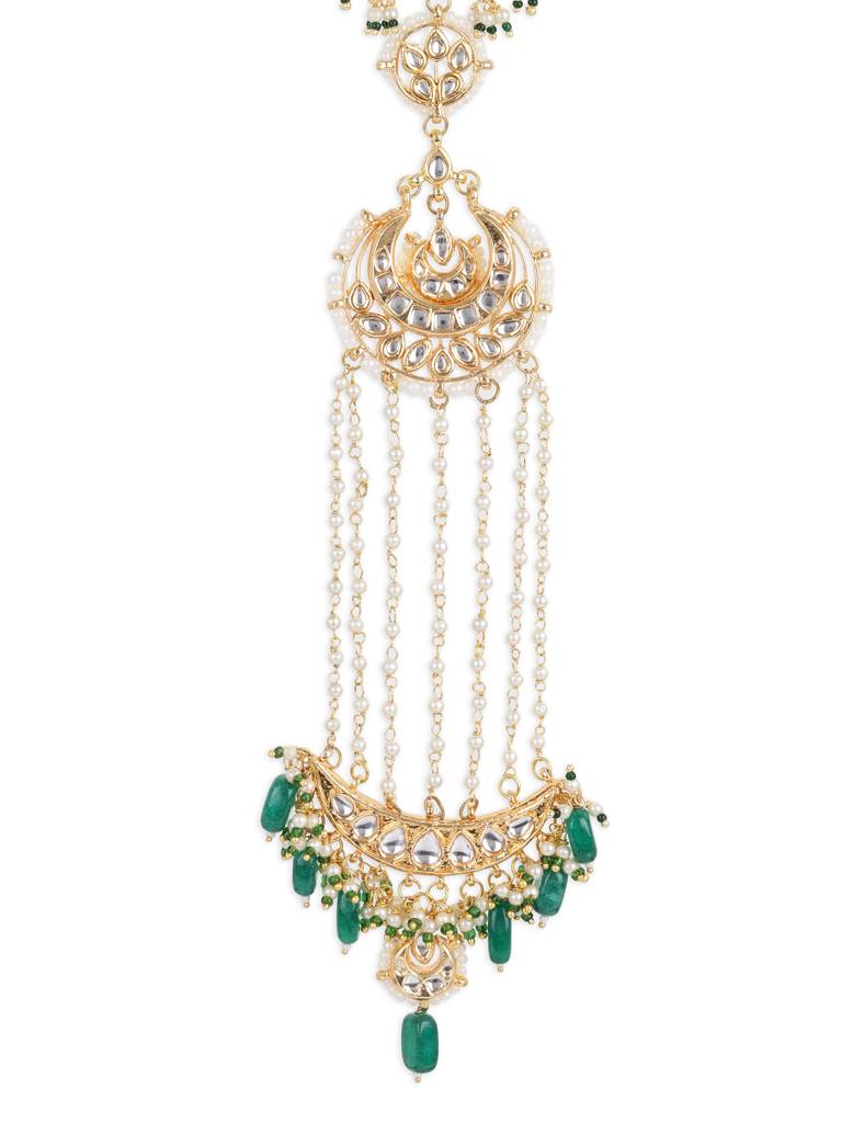 Green Stone And Pearl Kundan Beaded Braid : RROCT22-58