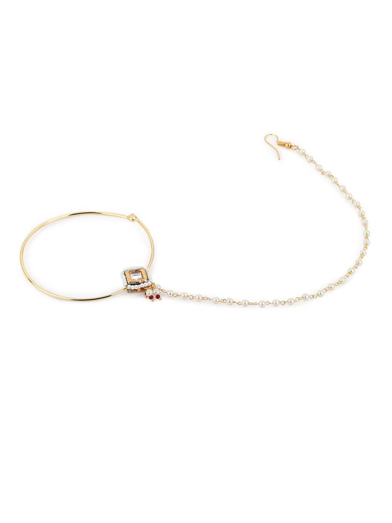 Kundan And Pearl Beaded Nose Ring : RROCT22-5