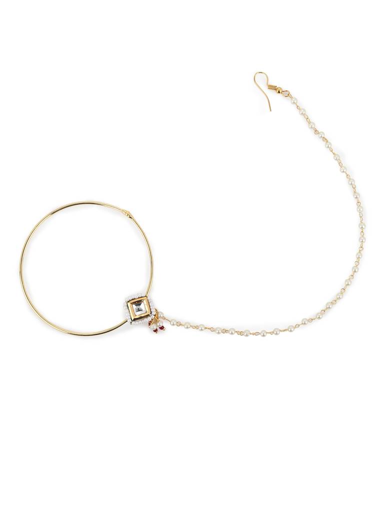 Kundan And Pearl Beaded Nose Ring : RROCT22-5