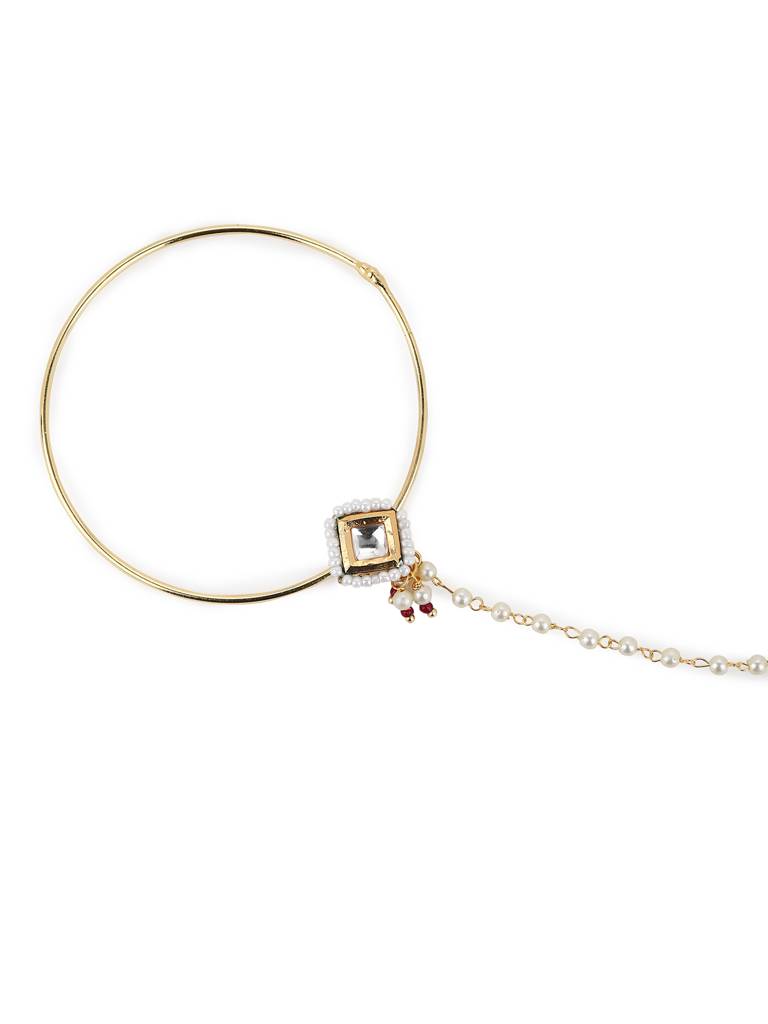Kundan And Pearl Beaded Nose Ring : RROCT22-5