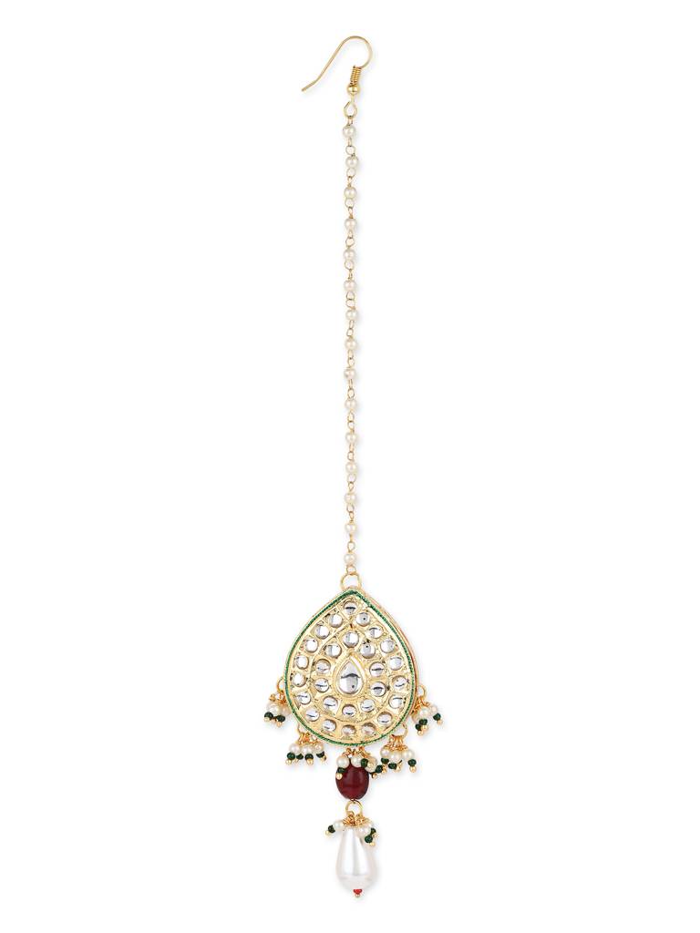 Meenakari Kundan Maang Tikka With Pearl Drop : RROCT22-63