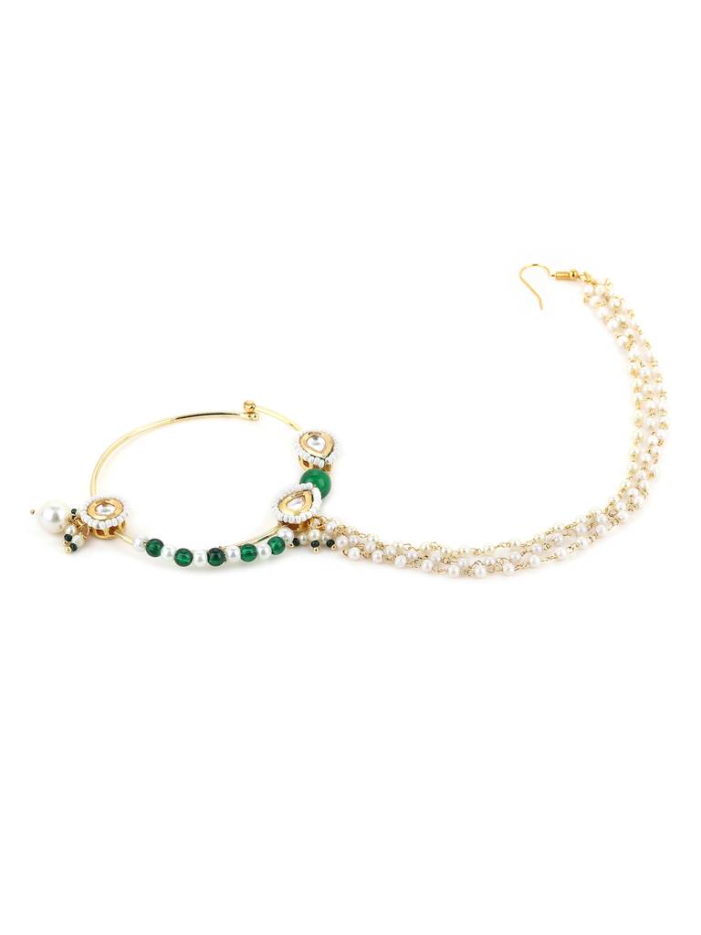 Maharani Green And Pearl Beaded Nose Ring : RROCT22-6