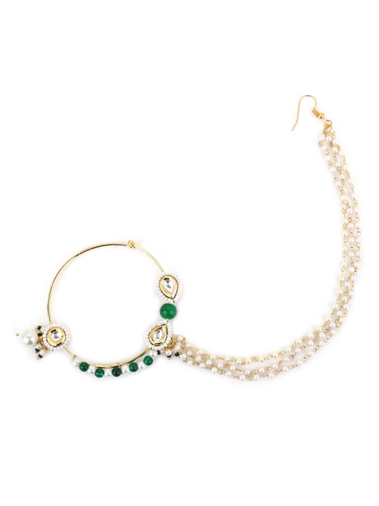 Maharani Green And Pearl Beaded Nose Ring : RROCT22-6