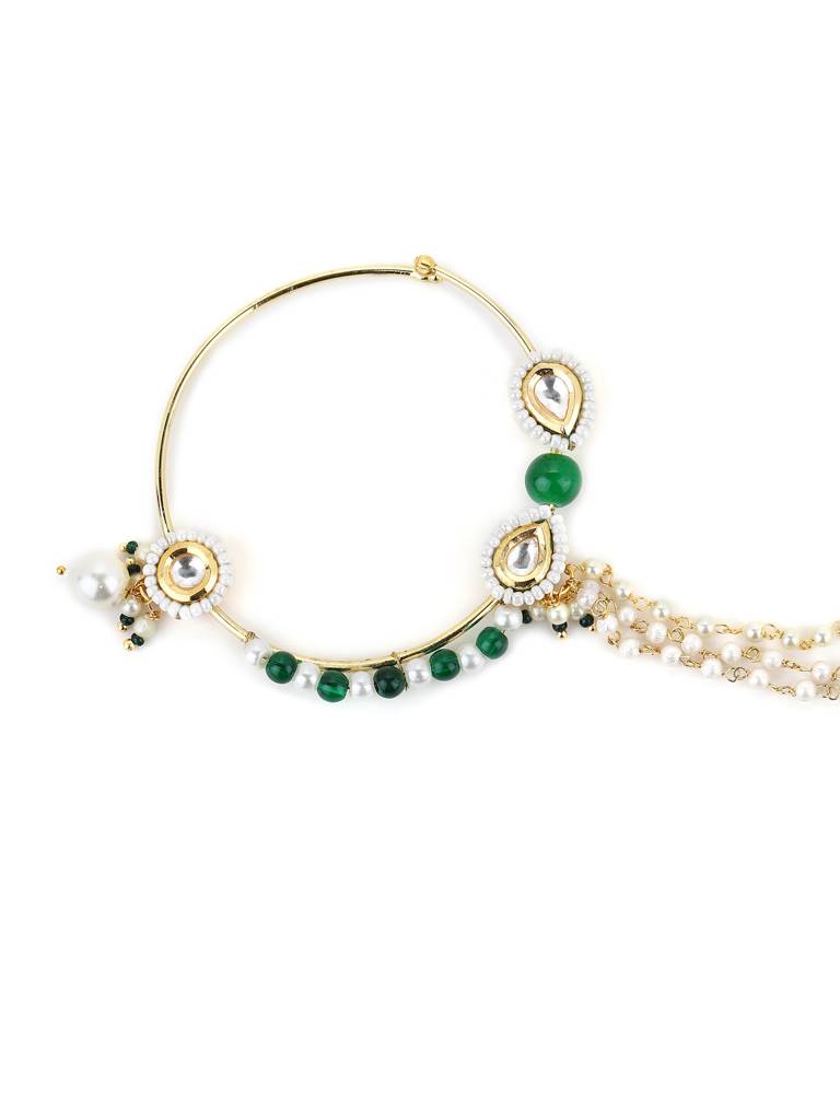 Maharani Green And Pearl Beaded Nose Ring : RROCT22-6