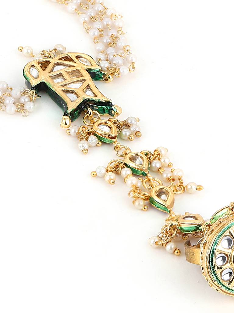 Kundan & Pearl Single Strand Hand Harness : RROCT22-70