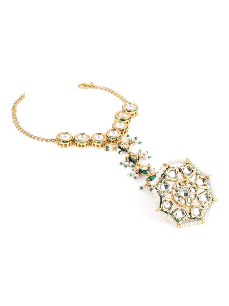 Oversized Kundan Ring & Single Kundan Strand Hand Harness : RROCT22-71