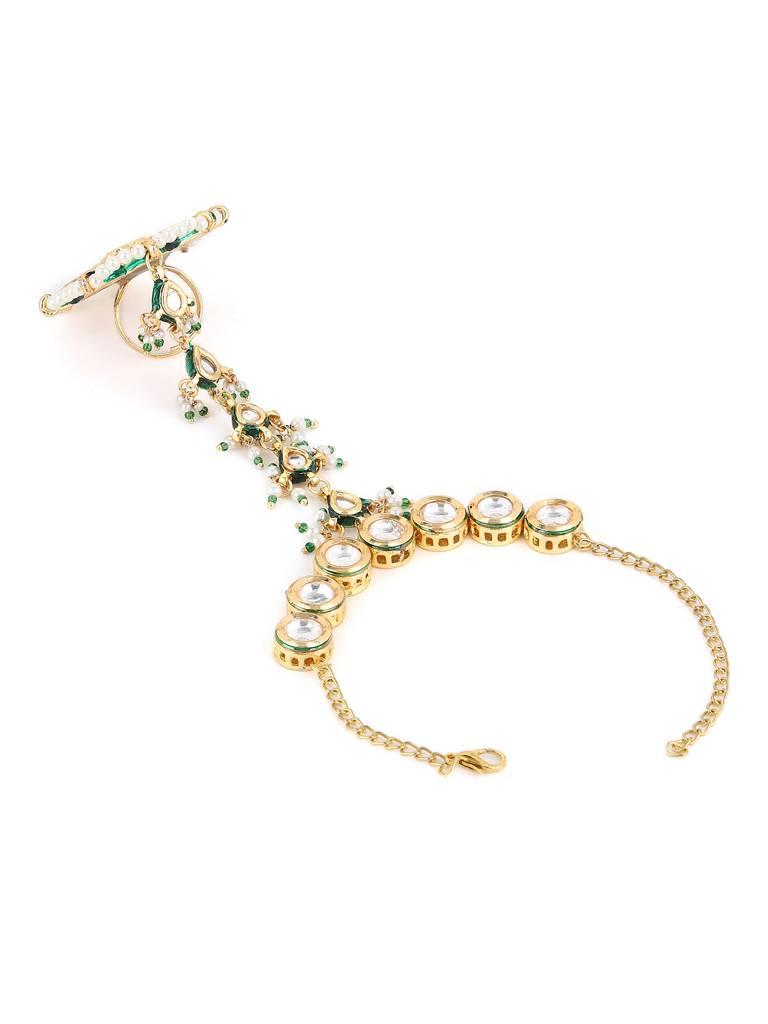 Oversized Kundan Ring & Single Kundan Strand Hand Harness : RROCT22-71