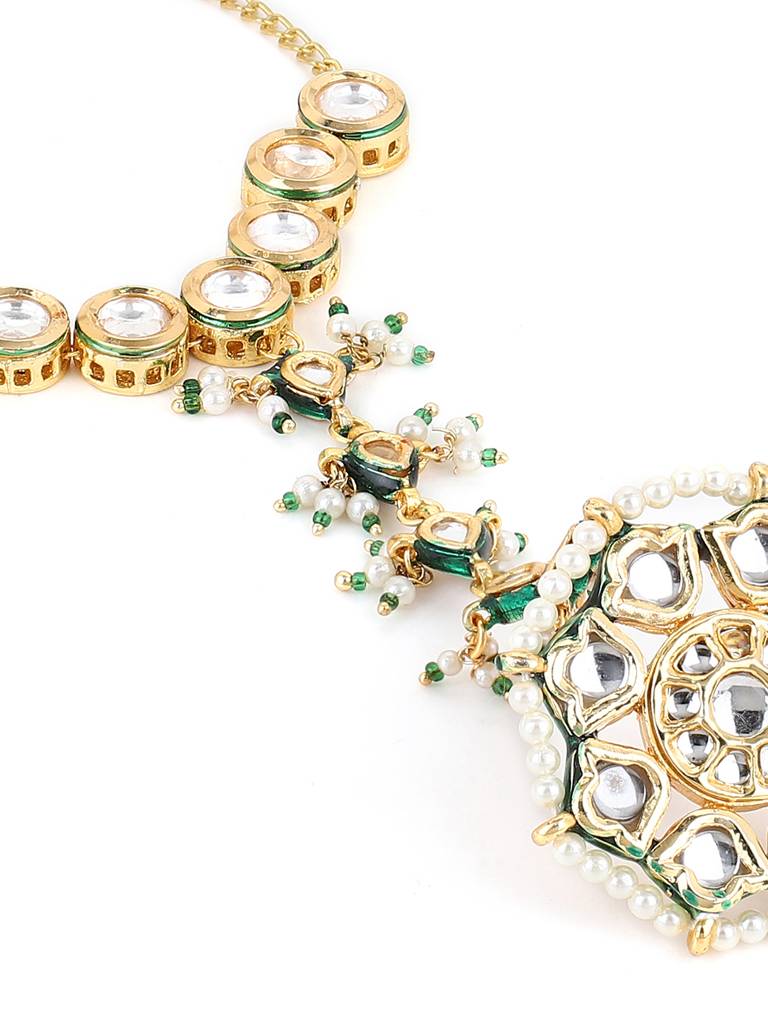 Oversized Kundan Ring & Single Kundan Strand Hand Harness : RROCT22-71
