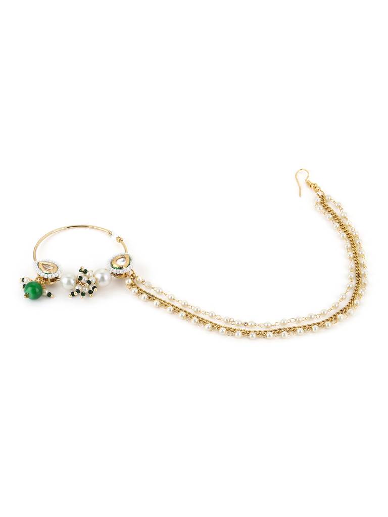 Kundan & Pearl Nose Ring With 3 Strands : RROCT22-74