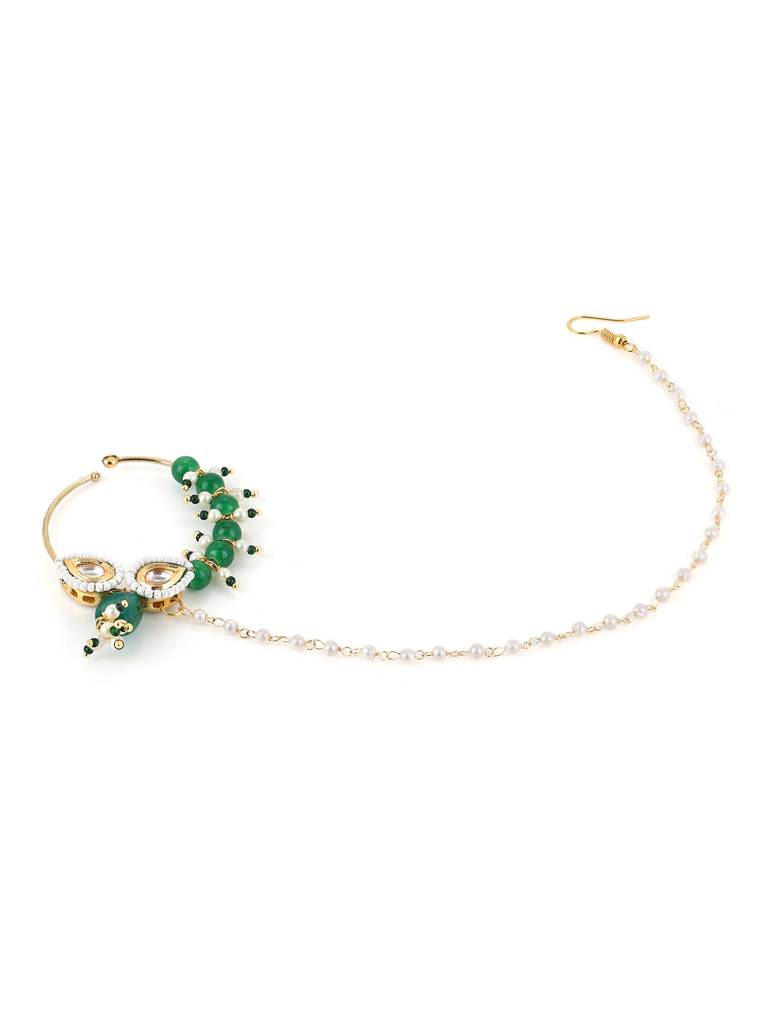 Midsized Green Kundan Nose Ring : RROCT22-76