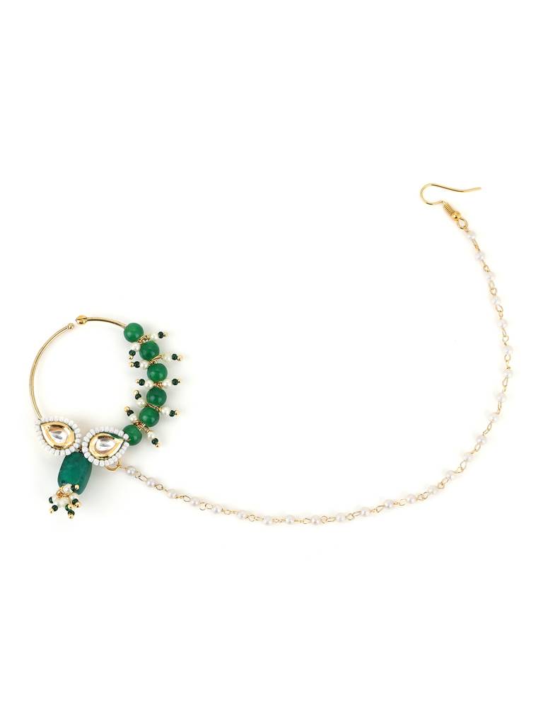 Midsized Green Kundan Nose Ring : RROCT22-76