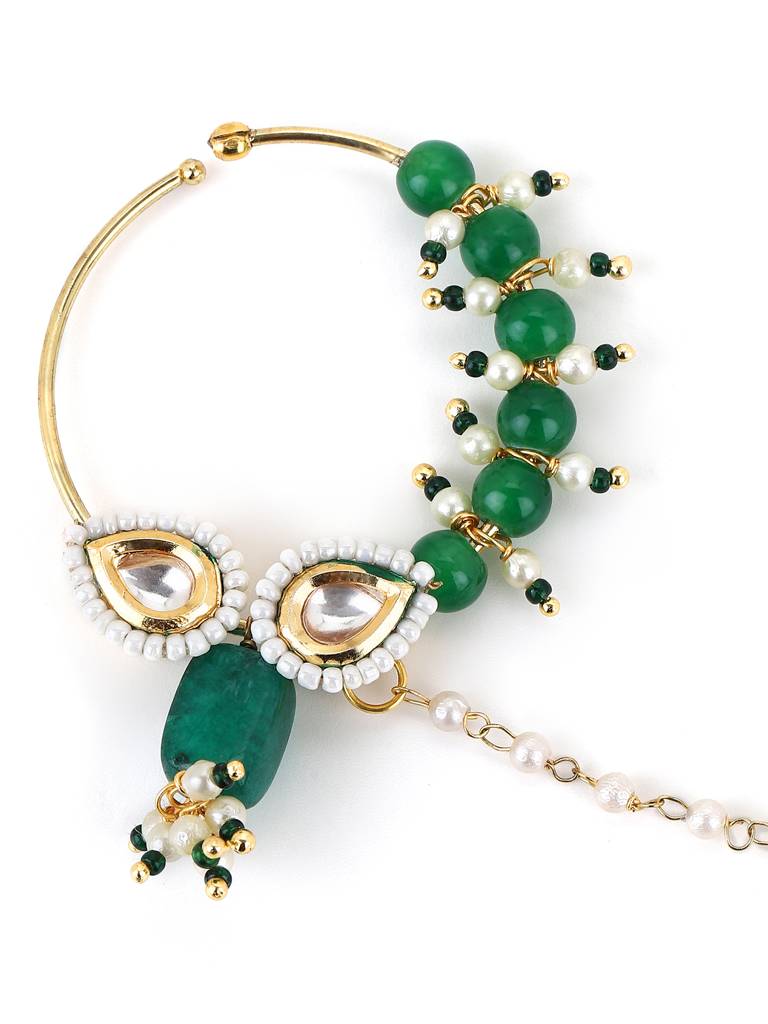 Midsized Green Kundan Nose Ring : RROCT22-76