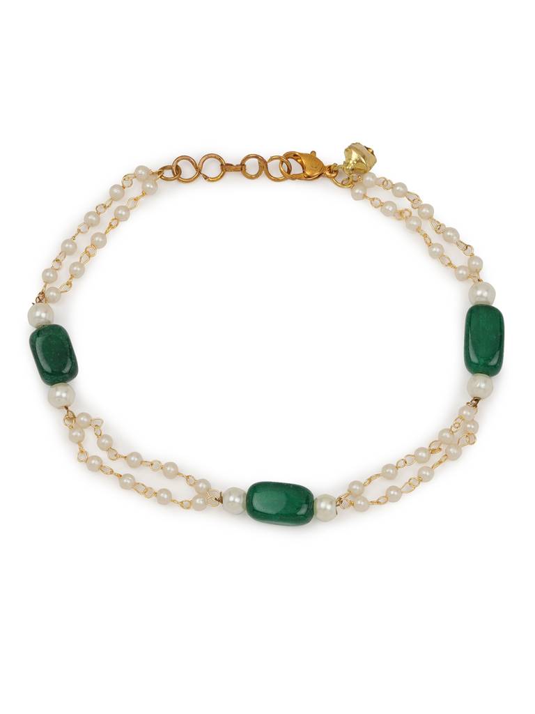 Green Stone And Pearl Anklets (Set Of 2) : RROCT22-77