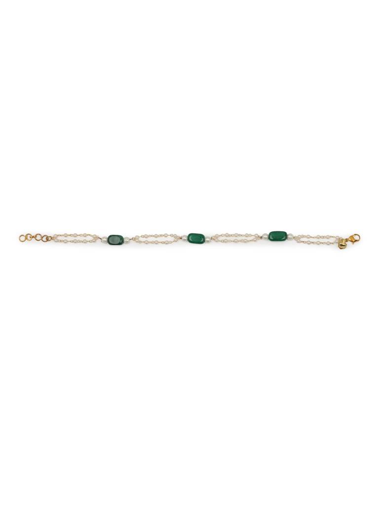 Green Stone And Pearl Anklets (Set Of 2) : RROCT22-77