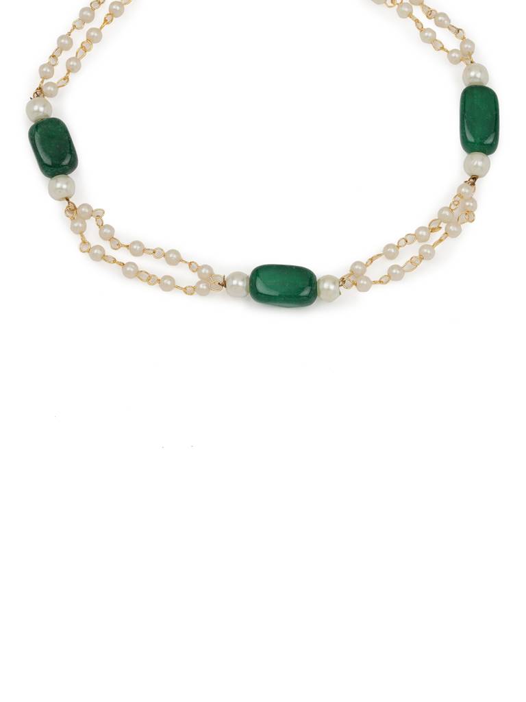 Green Stone And Pearl Anklets (Set Of 2) : RROCT22-77