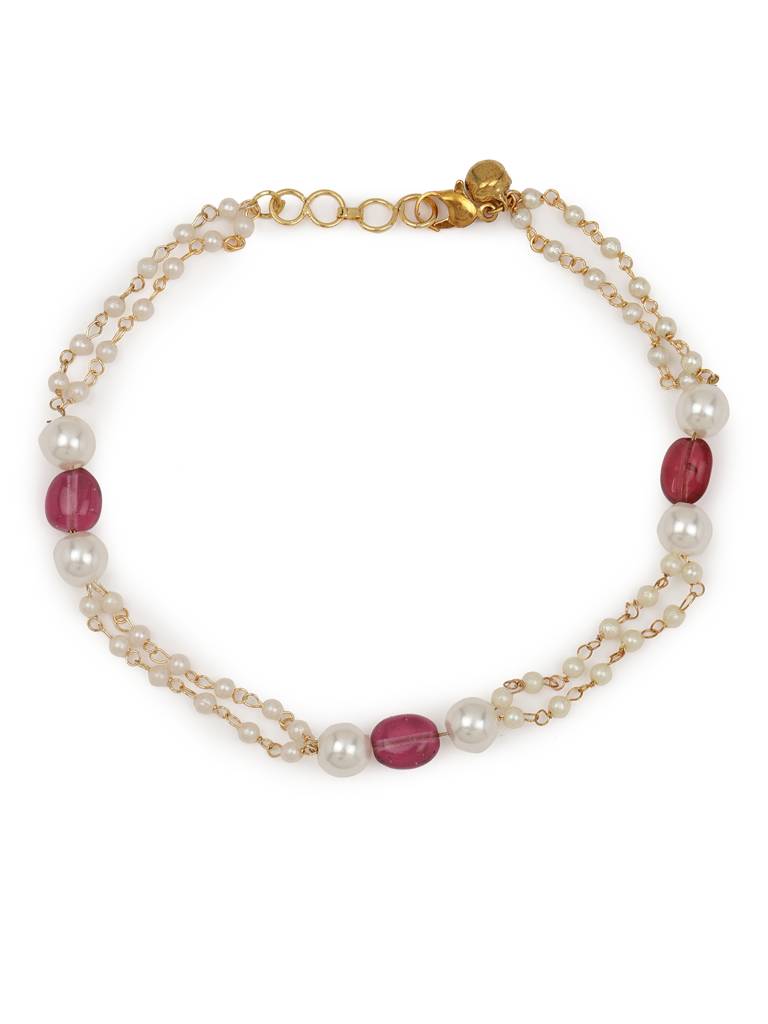 Maroon Stone And Pearl Anklets (Set Of 2) : RROCT22-78