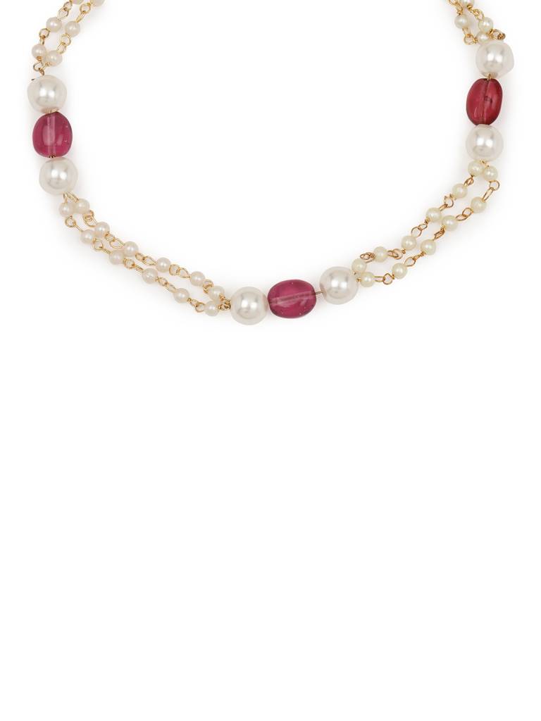Maroon Stone And Pearl Anklets (Set Of 2) : RROCT22-78
