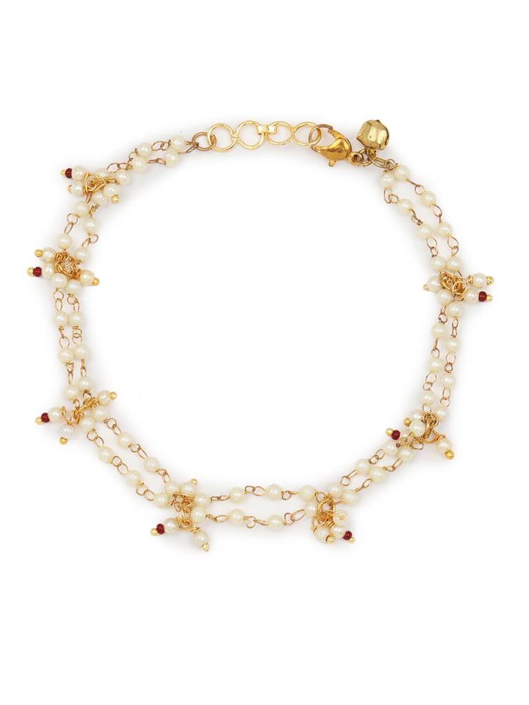 Pearl And Maroon Stone Anklets (Set Of 2) : RROCT22-79