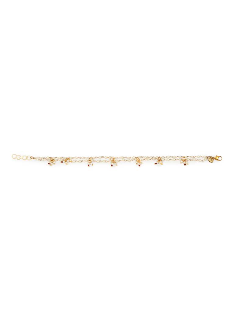 Pearl And Maroon Stone Anklets (Set Of 2) : RROCT22-79