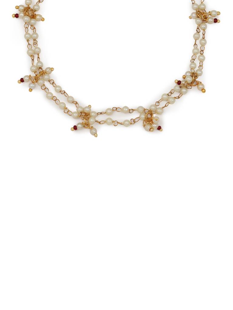 Pearl And Maroon Stone Anklets (Set Of 2) : RROCT22-79