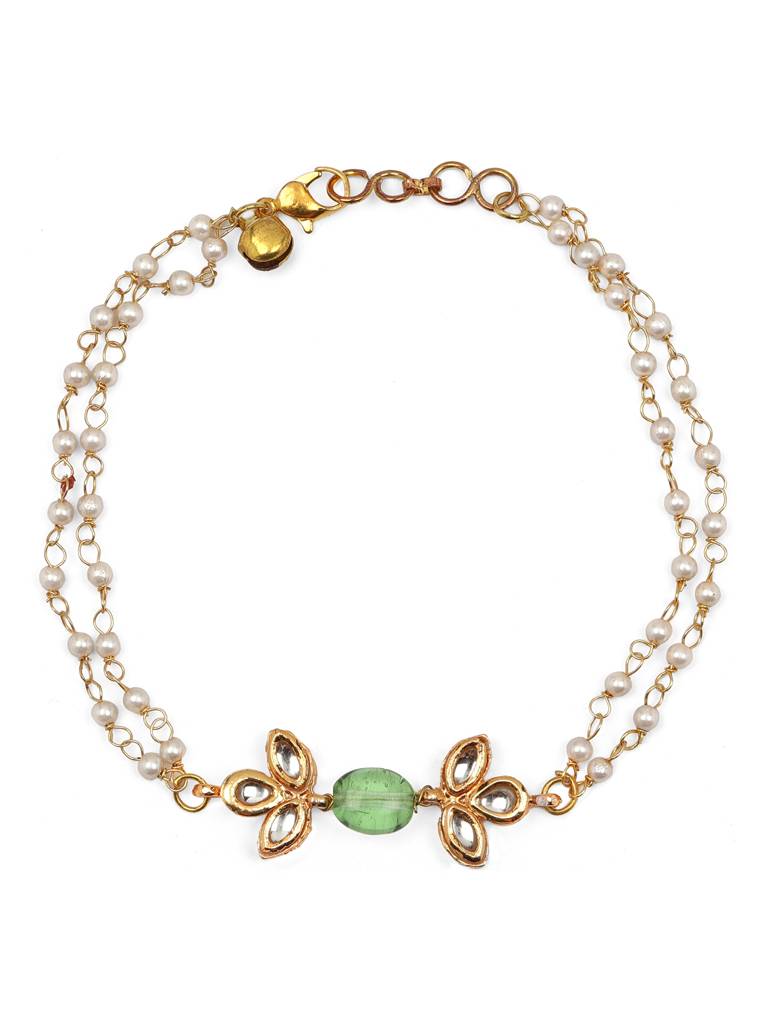 Kundan & Pearl With Mint Green Stone Anklets (Set Of 2) : RROCT22-80