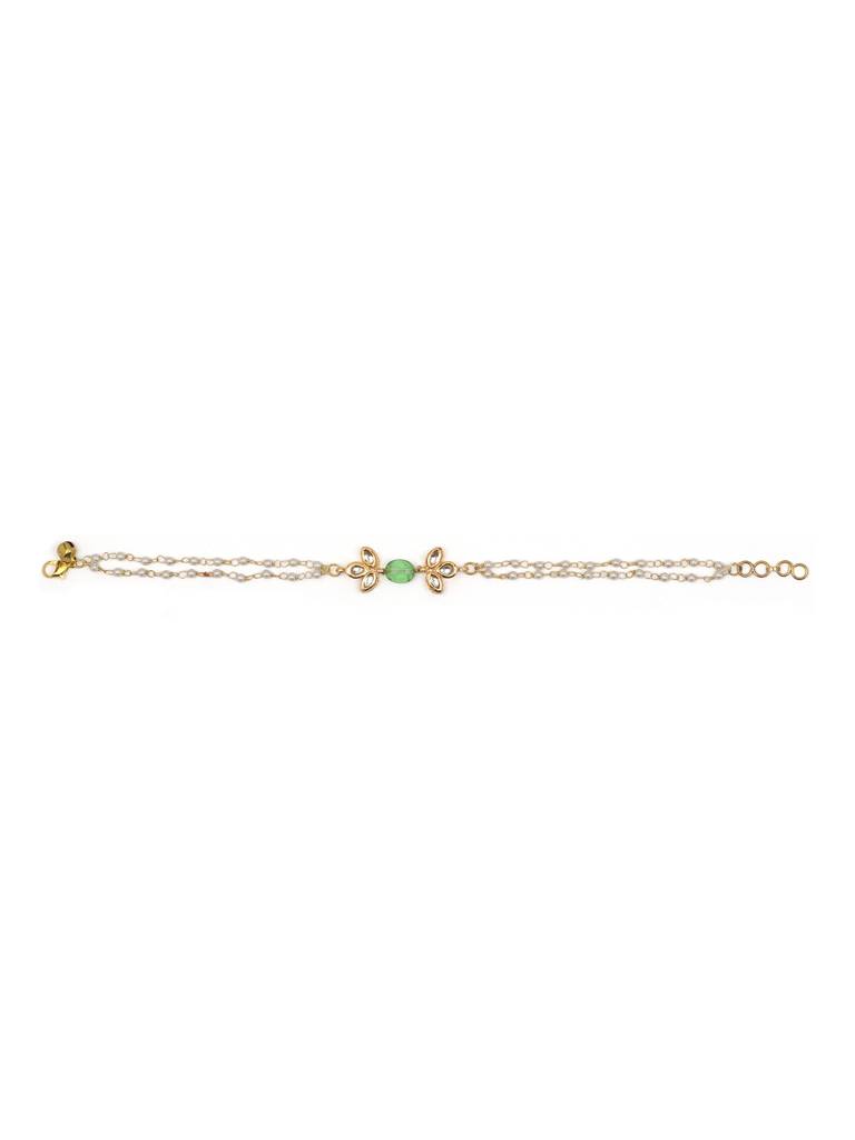 Kundan & Pearl With Mint Green Stone Anklets (Set Of 2) : RROCT22-80
