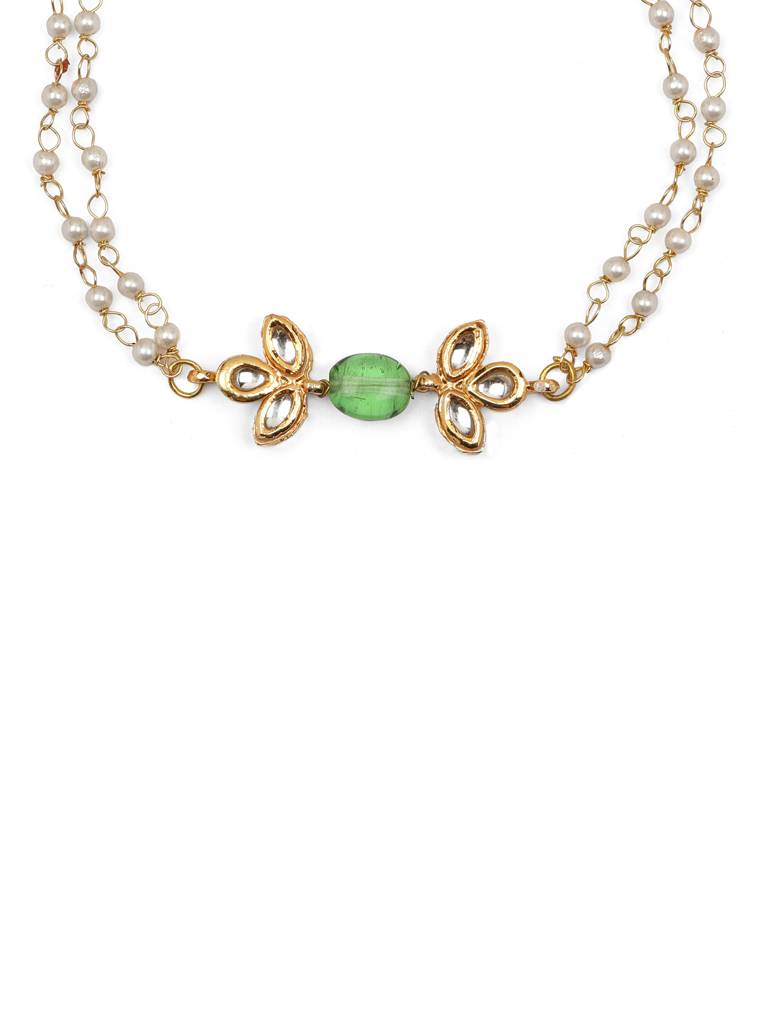 Kundan & Pearl With Mint Green Stone Anklets (Set Of 2) : RROCT22-80