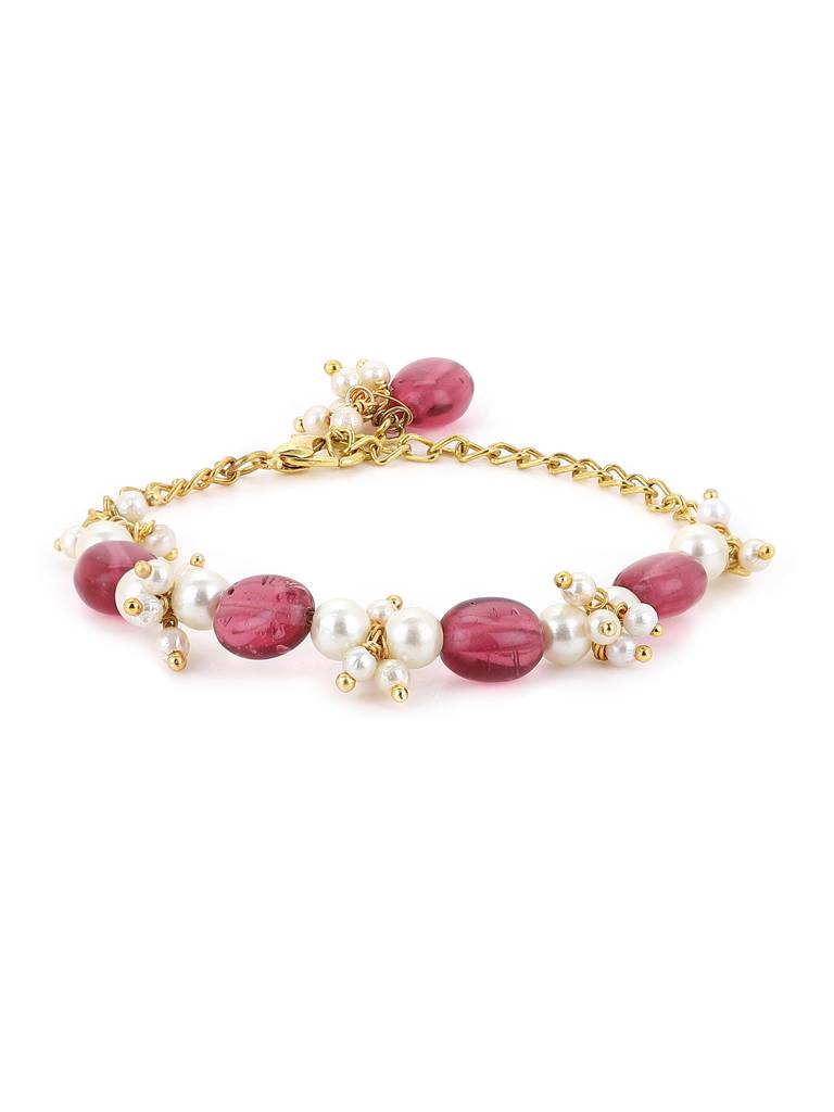 Maroon Stonee And Pearl Bracelet : RROCT22-81