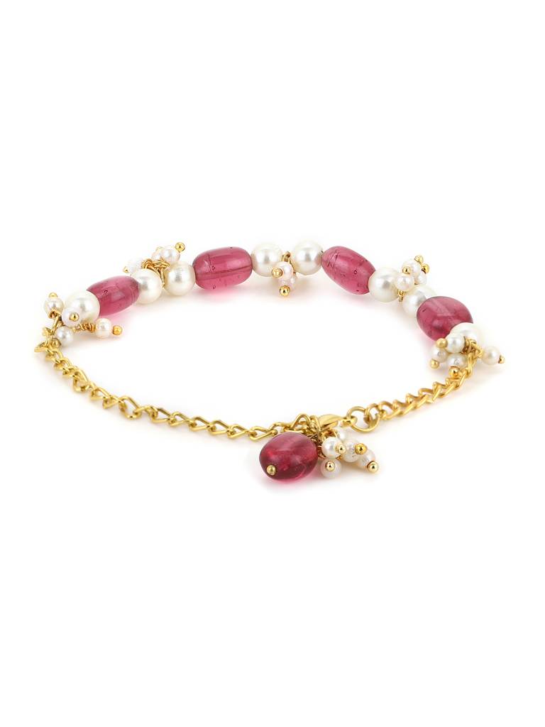 Maroon Stonee And Pearl Bracelet : RROCT22-81