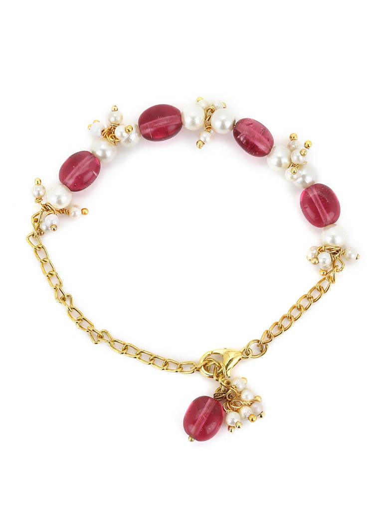 Maroon Stonee And Pearl Bracelet : RROCT22-81