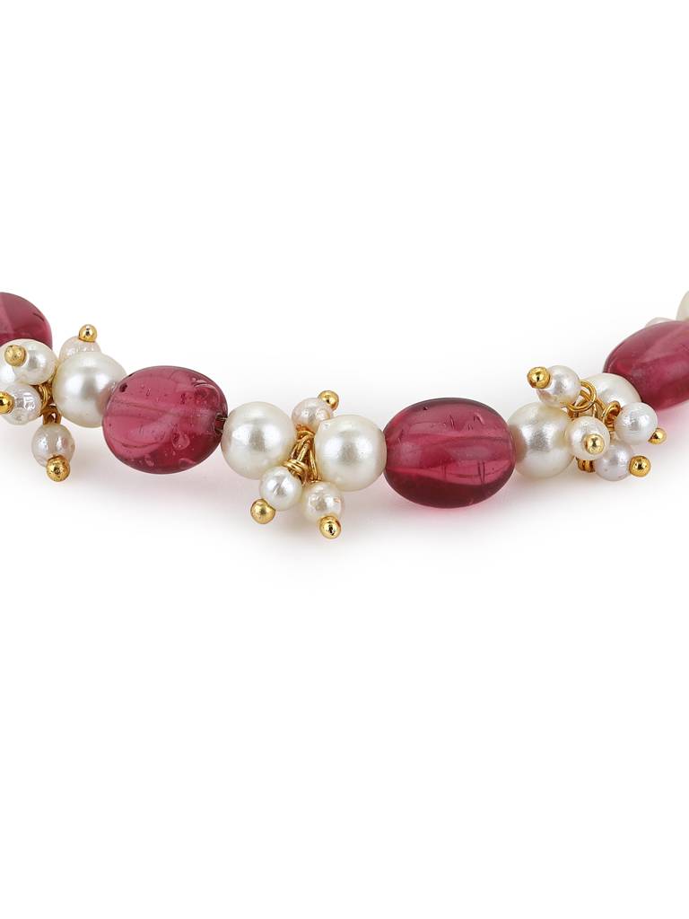 Maroon Stonee And Pearl Bracelet : RROCT22-81