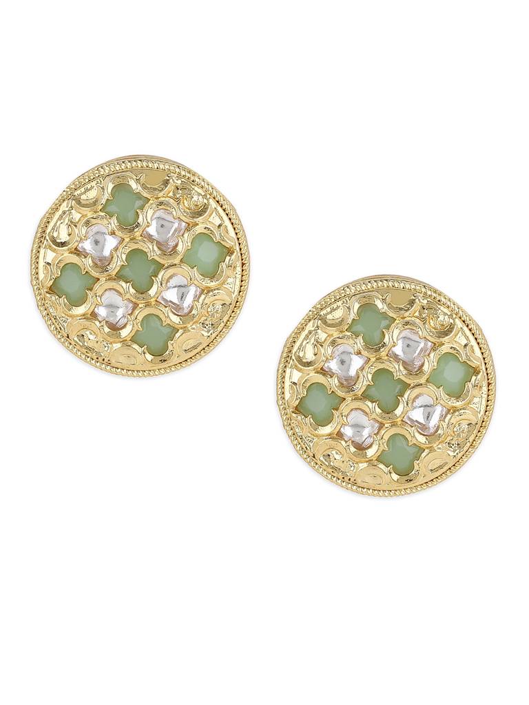 Kundan And Mint Green Meenakari Studs : RROCT22-83