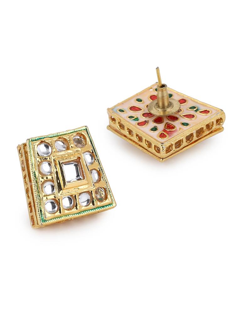 Square Kundan Studs : RROCT22-84