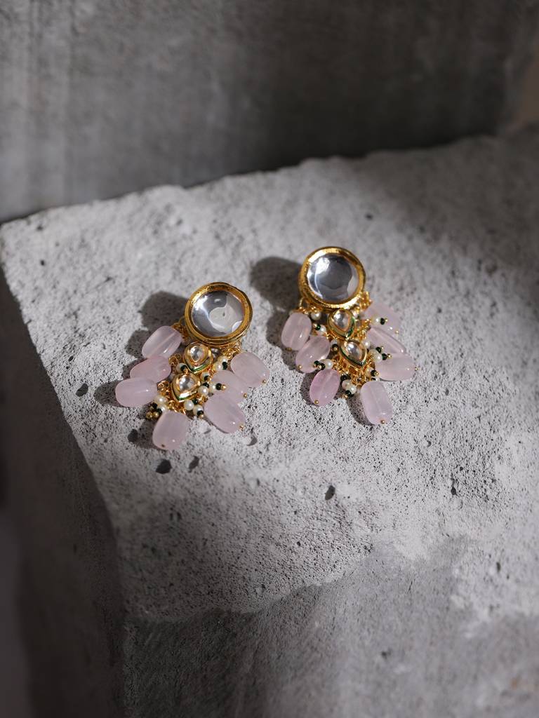 Peach Stone Kundan Earrings : RROCT22-85