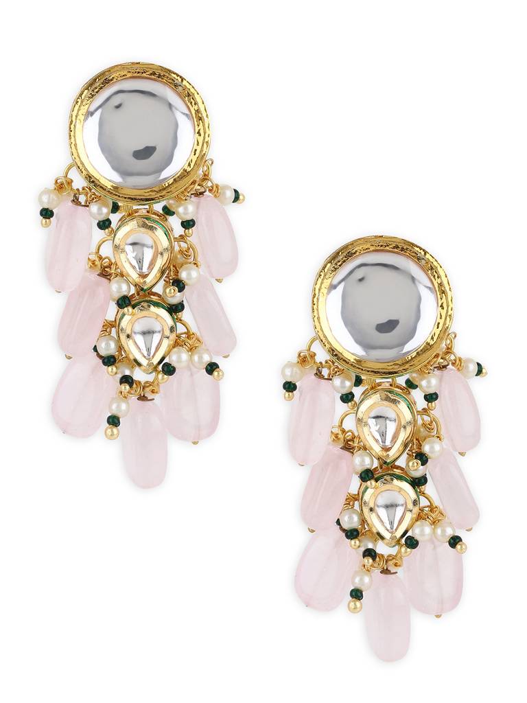 Peach Stone Kundan Earrings : RROCT22-85