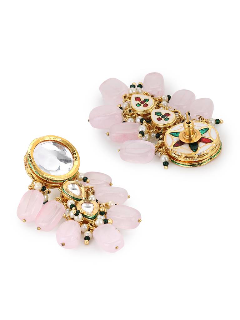 Peach Stone Kundan Earrings : RROCT22-85