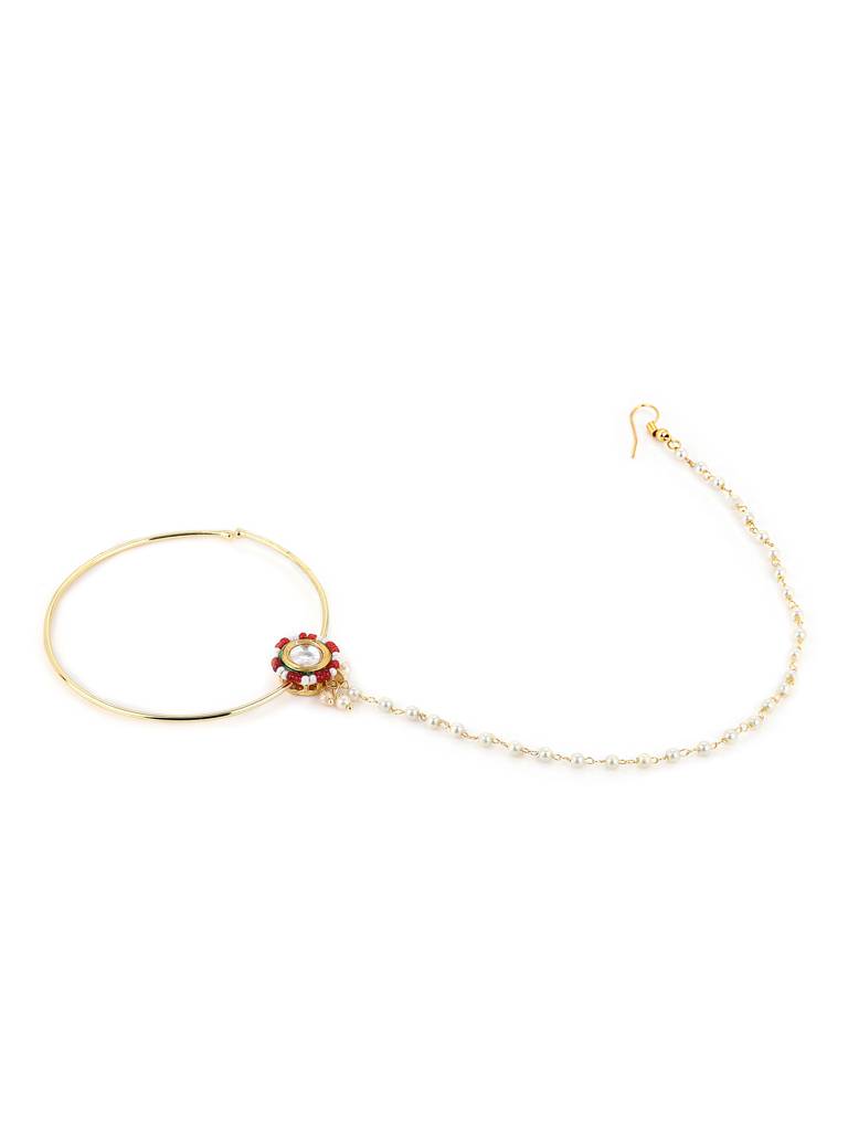 Red And White Beaded Nose Ring : RROCT22-8