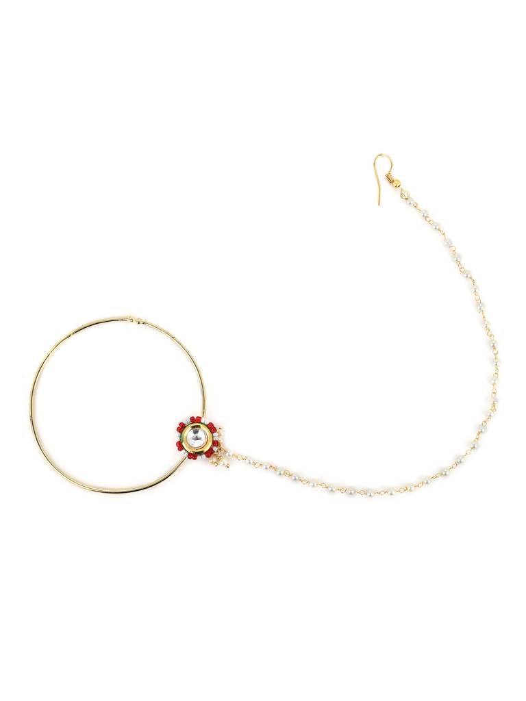 Red And White Beaded Nose Ring : RROCT22-8