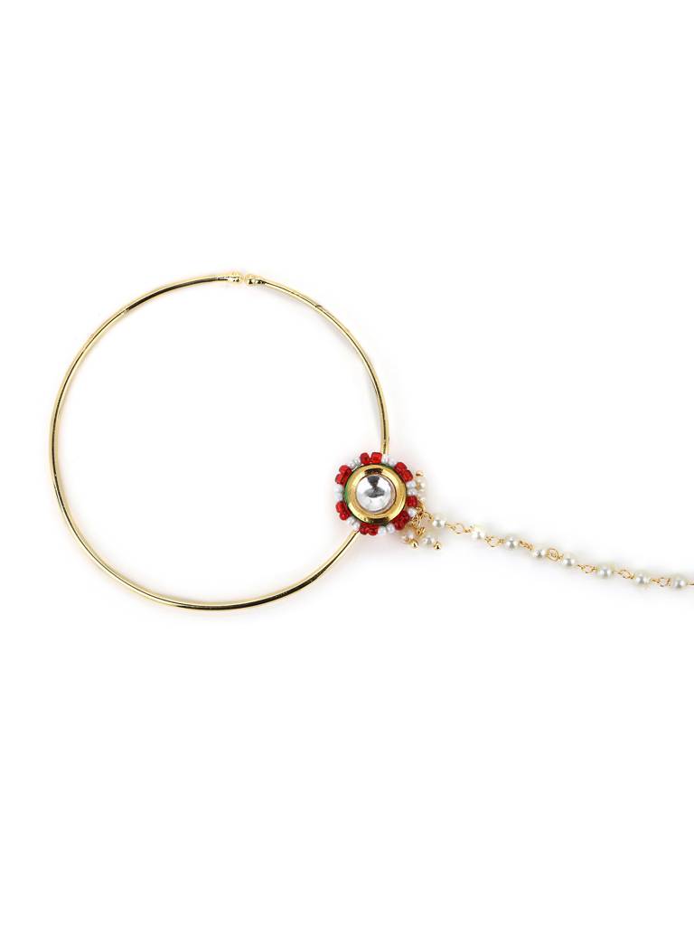 Red And White Beaded Nose Ring : RROCT22-8