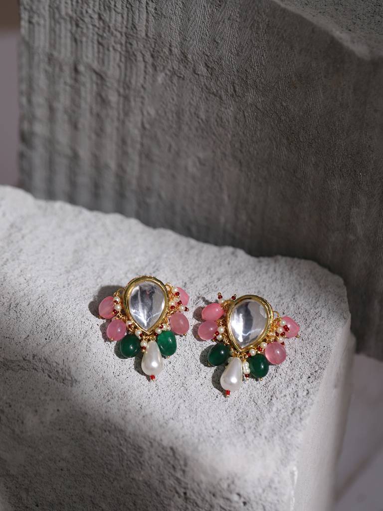 Teardrop With Multi Stone Kundan Earrings : RROCT22-90