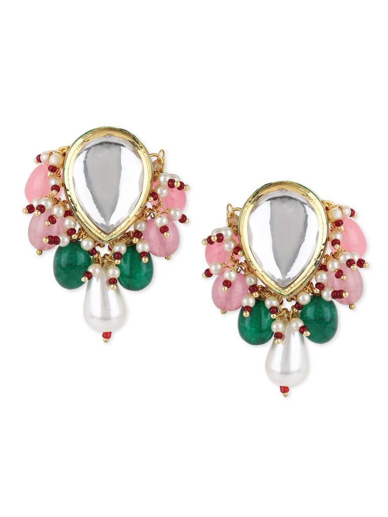 Teardrop With Multi Stone Kundan Earrings : RROCT22-90