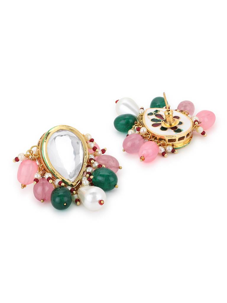Teardrop With Multi Stone Kundan Earrings : RROCT22-90