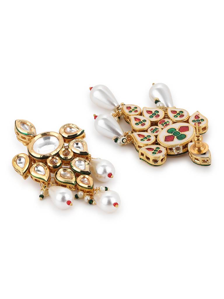Teardrop Pearl Stone And Kundan Earrings : RROCT22-91