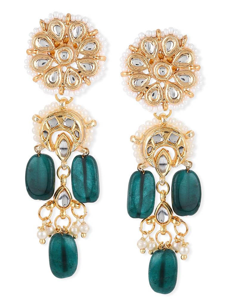 Kundan & Green Stone Earrings : RROCT22-93