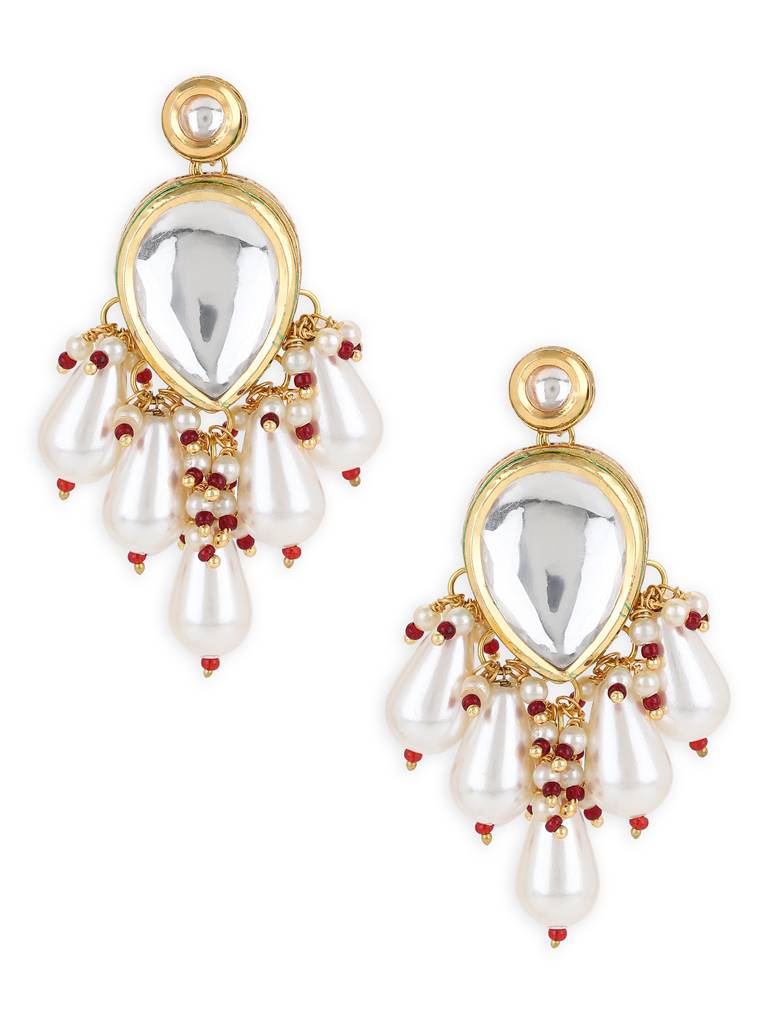 Teardrop Kundan & Pearl Stone Earrings : RROCT22-95