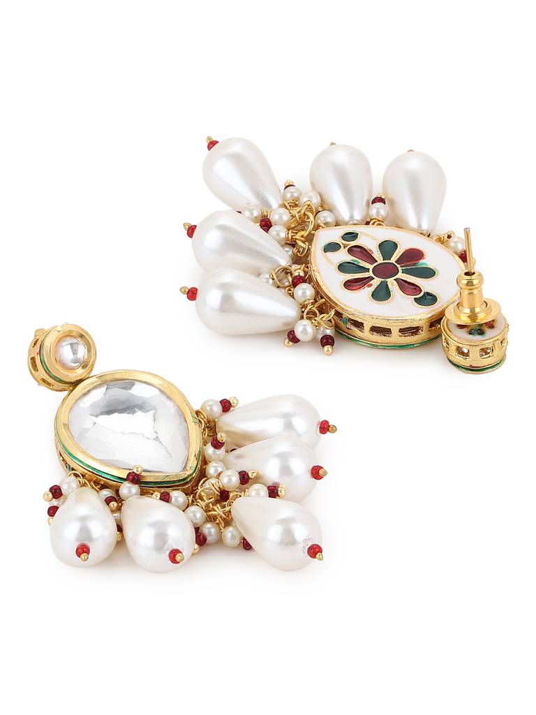 Teardrop Kundan & Pearl Stone Earrings : RROCT22-95