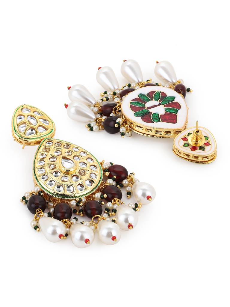 Meenakai Kundan & Pearl Stone Earrings : RROCT22-96