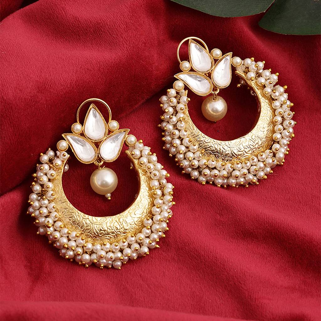 Chand And Tear Drop Pearl Earrings : RRSEP24-13